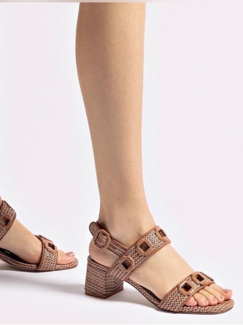 Larroude Carmel Wave Raffia Block Heel Milan Sandals Size 5